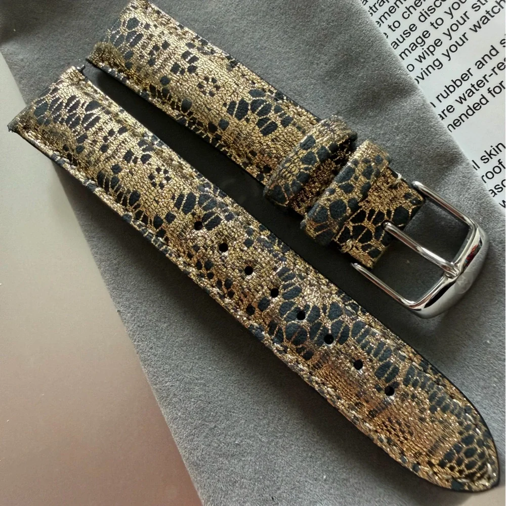 Michele Black and Gold Lace Leather Watch Strap - 18mm - Picture 14 of 16